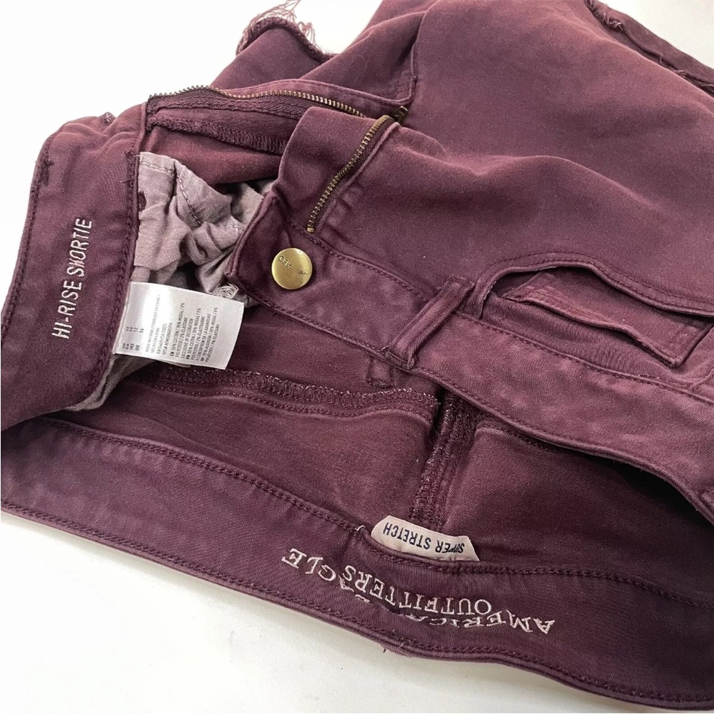 Y2K American Eagle Women Size 12 Hi Rise Shortie Shorts Jean Purple Stretch 0474 - Picture 6 of 9